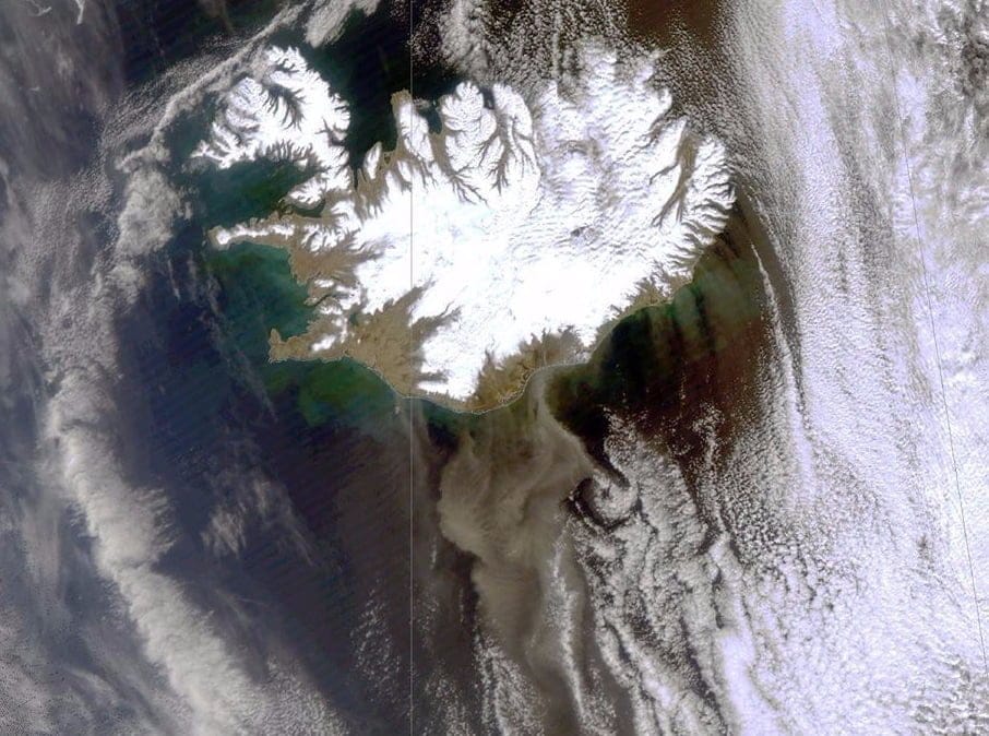 Satellite image is showing Iceland from the space with extreme dust storm in April 2017
